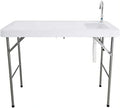 Fishing Cleaning Table with Sink - Portable Folding Camping Sink Table | Fish Fillet Hunting Station with Faucet Ideal for Picnic Gardening &amp Kitchen Use - White