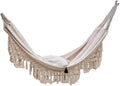 เปลยวน Double Hammock Swing with Fringe Tassels | Portable Indoor Outdoor Canvas Bed for Patio Deck Bedroom | Large Two Person Camping Travel Lounger | Storage Bag &amp Ropes Included