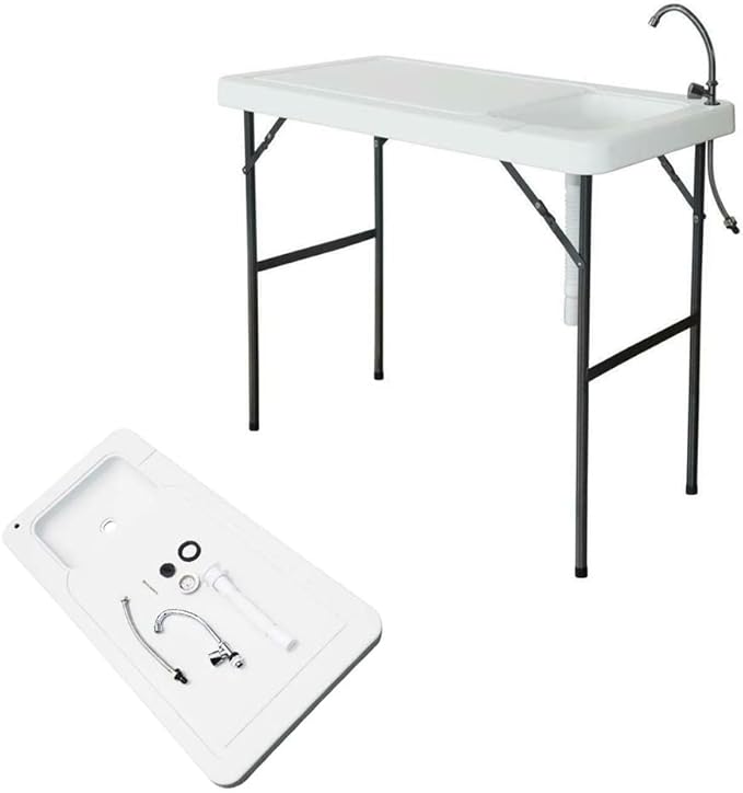 4-Foot Portable Fish Cleaning Table Outdoor Folding Fish Cleaning and Game Table w/Sink Camping Outdoor Folding Table Washing Station for Camping Picnic and Garden