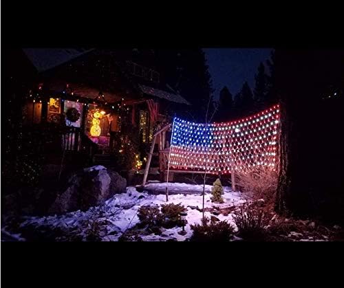 American Flag String Lights Waterproof Led Flag Net Light with 420 Super Bright LED for Yard Garden Decoration Festival Holiday Party DecorationChristmas Decorations (Plug in Power)