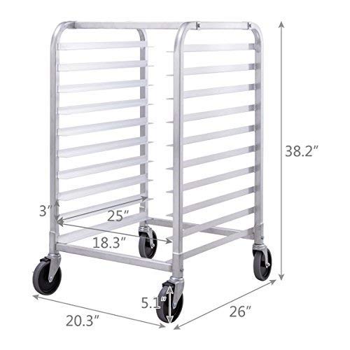 Giantex 10 Tier Aluminum Bakery Rack Commercial Kitchen Bun Pan Sheet Pan Rack Mobile Bakers Trolley with Storage Cooling Racks and Lockable Casters