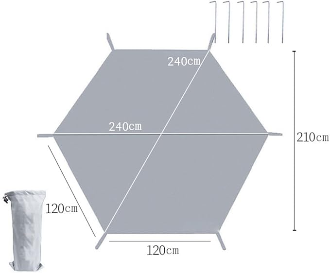 Waterproof Camping Tent Tarpaulin Hexagon Picnic Tarp Tent Mat Outdoor Beach Pad With Ground Nails And Double-stitched Edges For Use As A Picnic Mat Beach Mat Or Tarp(240 * 210cm)