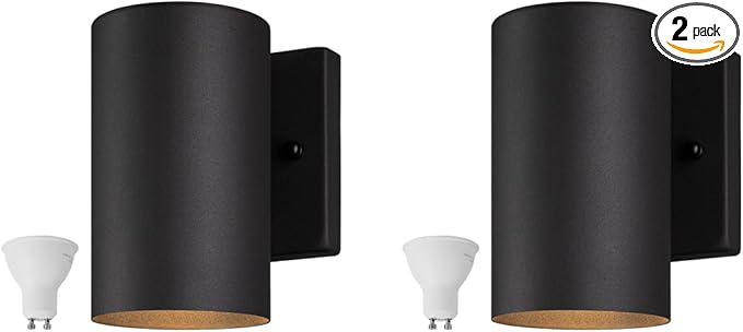 mirrea 7 Modern Outdoor Porch Wall Light with 5W LED GU10 Replaceable Bulbs in Matte Black Aluminum Cylinder Downlight Outside Sconce Pack of 2