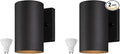 mirrea 7 Modern Outdoor Porch Wall Light with 5W LED GU10 Replaceable Bulbs in Matte Black Aluminum Cylinder Downlight Outside Sconce Pack of 2