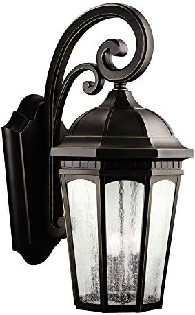 Kichler Courtyard 26.5 3 Light Outdoor Wall Light with Clear Seeded Glass in Rubbed Bronze