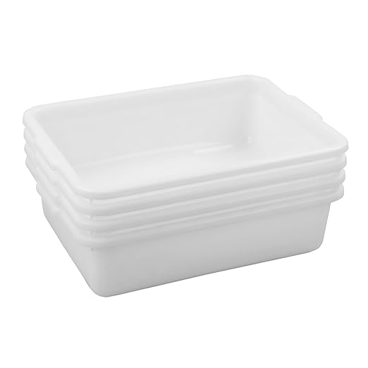 4-Pack 8 Liter Commercial Bus Tubs White Plastic Wash Basin Bus Tote