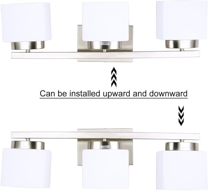 3 Light Bathroom Vanity Light Over Mirror Modern Brushed Nickel Vanity Lights with Milky Glass Shade 23 inches Vanity Lighting Fixtures for Bathroom Lighting