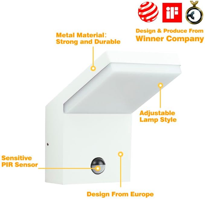 Motion Sensor Outdoor Wall Light LED Bright Wall Mount Lamp Modern White Wall Sconce Lighting Fixture Aluminum Lights for Porch Front Door Garden Yard Patio