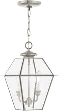 Livex Lighting 2285-91 Transitional Two Light Outdoor Pendant from Westover Collection in Pwt Nckl B/S Slvr. Finish 9.00 inches 14.00x9.00x9.00 Brushed Nickel