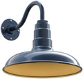 Steel Lighting Co. Topanga Barn Light | Outdoor Wall Mounted | 14 inch Dome | 11 Gooseneck | Farmhouse Garage Light Made in America | Gray Blue Exterior/Brass Interior
