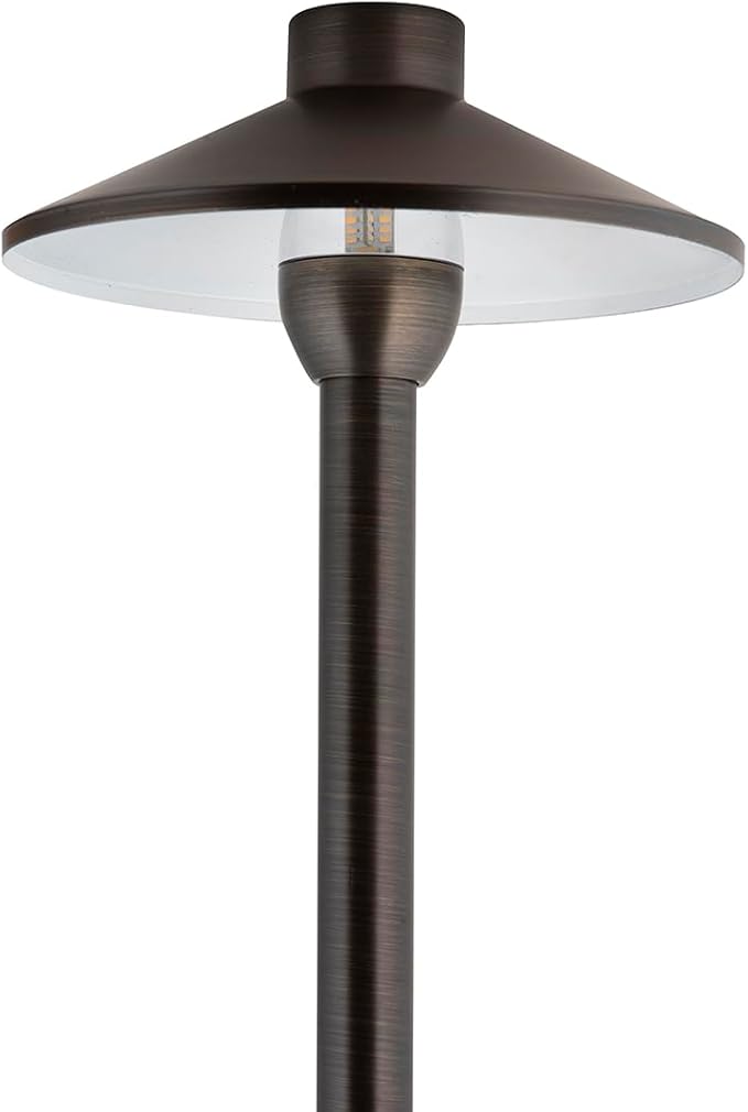 Proline RPL-8907 2-Pack 18 Brass Low Voltage Path Light – Solid Brass Bronze 12V LED Landscape Walkway &amp Garden Fixture Heavy-Duty Hat-Style Design Includes Ground Stake [W58374]