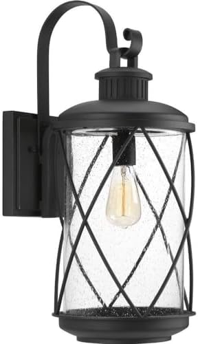 Progress Lighting Hollingsworth Collection 1-Light Clear Seeded Glass Farmhouse Outdoor Large Wall Lantern Light Textured Black