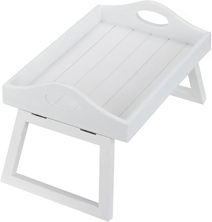 Camp Table Portable Bamboo Bed Breakfast Tray Folding Laptop Desk Tea Serving Table Coffee Picnic Holder Outdoor Camping Table (White)