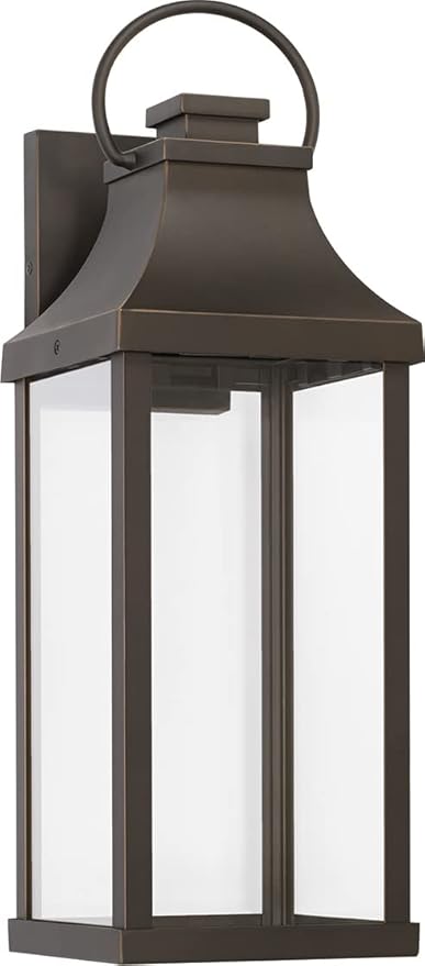 Capital Lighting 946421OZ-GL Bradford Night Sky Clear Glass Rectangular Outdoor Wall Lantern 1-Light 7 Watt 21 H x 7 W Oiled Bronze