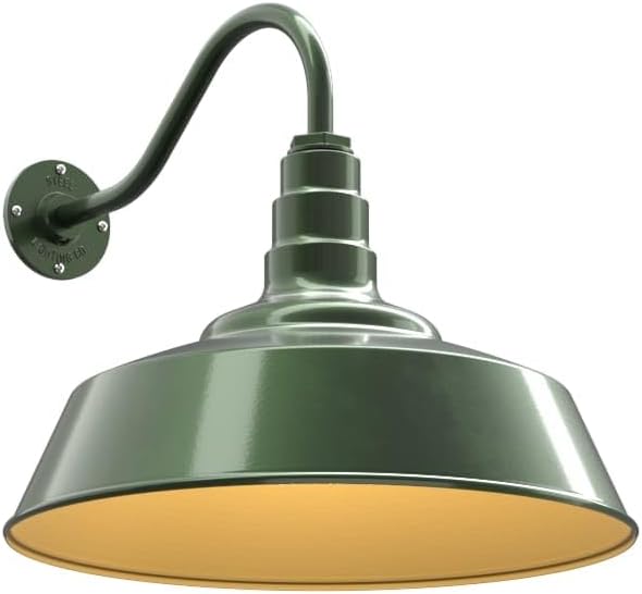 Steel Lighting Co. Large Outdoor Barn Light | Gooseneck Light Fixture | Made in America from 18-Gauge Steel | 20 Dome | 16 Gooseneck Hunter Green Exterior/Brass Interior