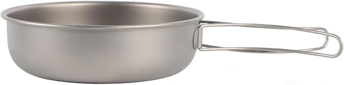 Camping Frying Pan Ultralight Titanium Outdoor Cookware for Hiking Backpacking Portable Folding Handle Mess Kit Skillet (700ml/1200ml)