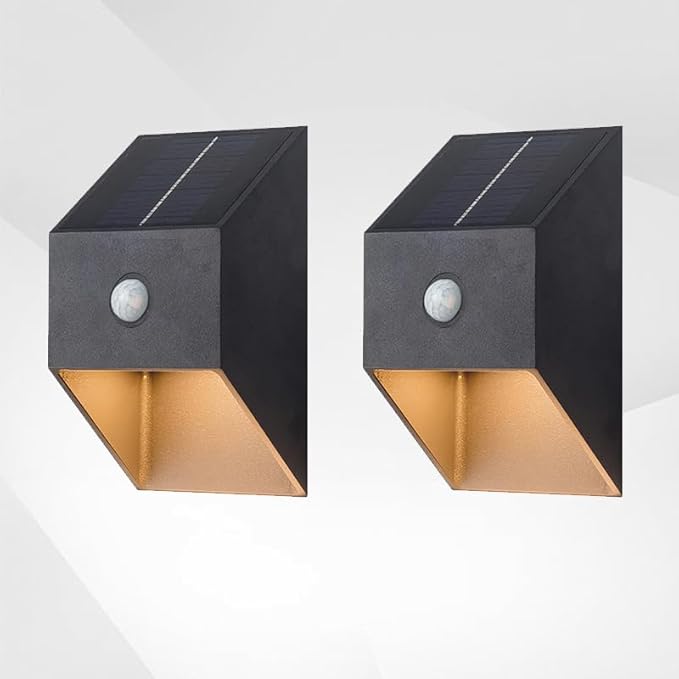 2 Pcs Solar Fence Lights - Outdoor Wall Lighting - Outside Garden Lamps - Stair Lamp - Warm White for Yard GardenWaterproof Black