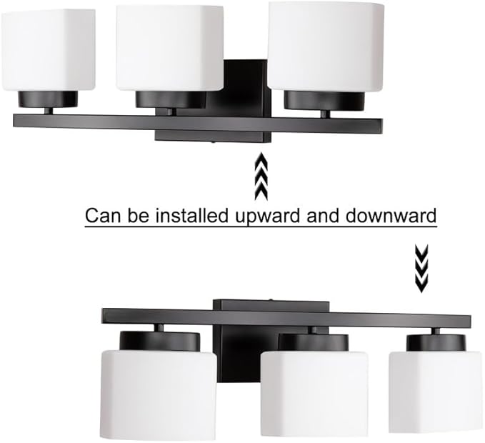 3-Light Bathroom Vanity Light Fixture Over Mirror Modern Matte Black Vanity Lights with Milky Glass Shade 23 inches Vanity Lighting Fixtures for Bathroom Lighting