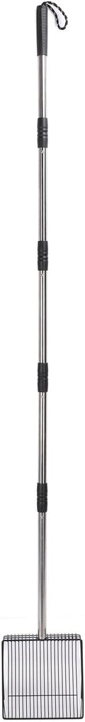 Extended Handle Litter Scoop Retractable Push Lock Design Stainless Steel Non Stick Heavy Duty Chicken Manure Shovel with Fully Enclosed Edges for Large or Small Coops