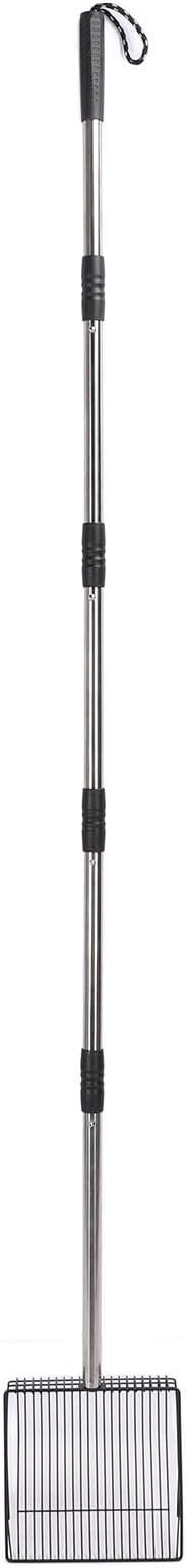 Extended Handle Litter Scoop Stainless Steel 20x20x6cm Non Stick Heavy Duty Poop Shovel - Expandable Handle Ergonomic Design for Livestock and Poultry Care