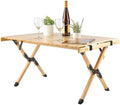 Foldable Camping Table - Roll Up Folding Table - Easy Assembly Portable Picnic Table with Carry Bag - Indoor or Outdoor Low Height Travel Party or Beach Table by Wakeman Outdoors (Natural Wood)