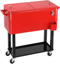 80QT Freezer Cart on Wheels - Red Heavy-Duty Mobile Food Storages Box with Drain Pipe for Restaurant Kitchen Market Portable Cold Storage Box Freezer Kitchen Rolling Storage Container