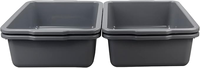 4-Pack 35 L Grey Bus Box Large Utility Bus Tub Plastic Commercial Dish Pan Set