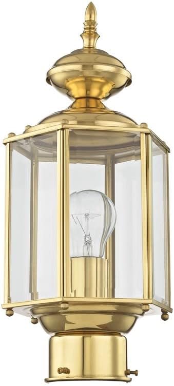 Livex Lighting Lantern 2117-02 Outdoor Post with Clear Beveled Glass Shades Polished Brass