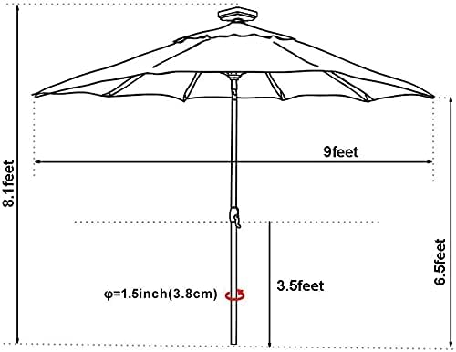 EliteShade USA 10-Year-Non-Fading Solar 9ft Market Umbrella with 80 LED Lights Patio Umbrellas Outdoor Table Umbrella with Ventilation Natural