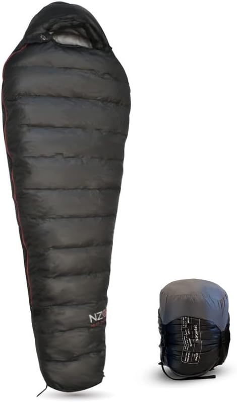 NEAR ZERO 18°F 850+ Power Down Fill Mummy Sleeping Bag for Adults | Ultralight All Season Backpacking Sleeping Bag for Hiking &amp Camping | 10D 470T Nylon Taffeta