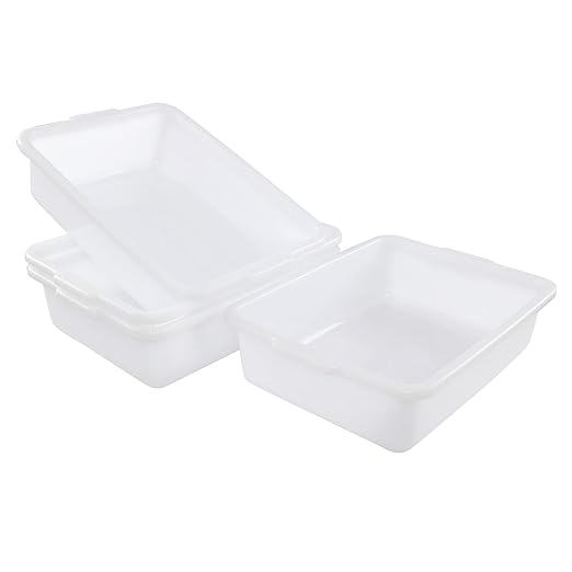 13 Liters Plastic Bus Tray Commercial Wash Basin Bus Tub Set of 4 White