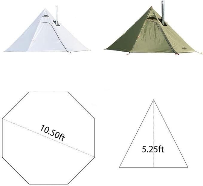 Tipi Hot Tent with Fire Retardant Stove Jack for Flue Pipes 2~3 Person Lightweight Teepee Tents for Family Team Outdoor Backpacking Camping Hiking