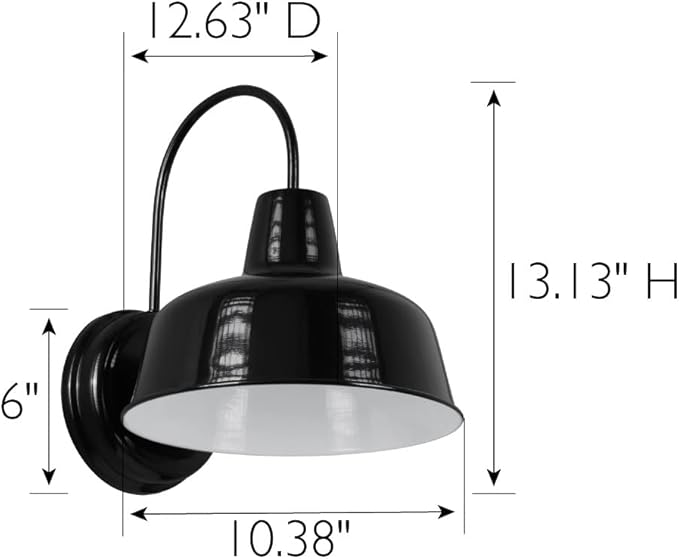 Design House Mason Farmhouse Gooseneck Barn Light Outdoor Exterior Porch or Patio Wall Light Fixture Satin Black 10 Inch Diameter 1-Pack 588830-SB