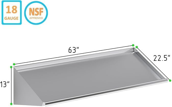 304 Stainless Steel Slanted Wall Rack Shelf with Drain Outlet – 63 x 22.5 | Wall-Mounted Commercial Drip Shelf for Kitchen Dish Pit or Back Bar (63 in. x 22 1/2 in)