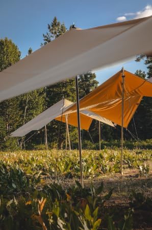 WhiteDuck Large Camping Tarp with Poles – Waterproof Heavy Duty Sunshade for Camping Car Tent Hammock Rain Shelter + UV Protection (Sandstone Beige 170 (4 x 4) m)