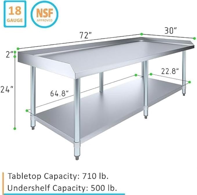 Stainless Steel Equipment Grill Stand with Adjustable Undershelf | Heavy Duty 18-Gauge Top | NSF Certified for Kitchens Utility Rooms &amp Catering (72 x 30)