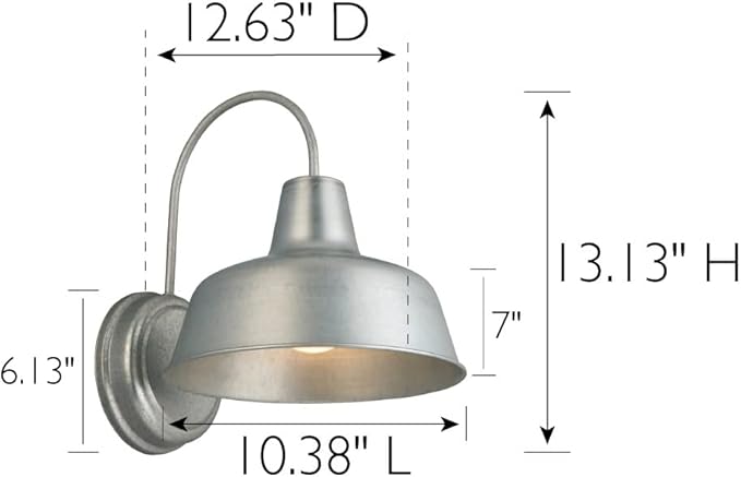 Design House Mason Farmhouse Gooseneck Barn Light Outdoor Exterior Porch or Patio Wall Light Fixture Galvanized Gray Paint 10 Inch Diameter 1-Pack 579383