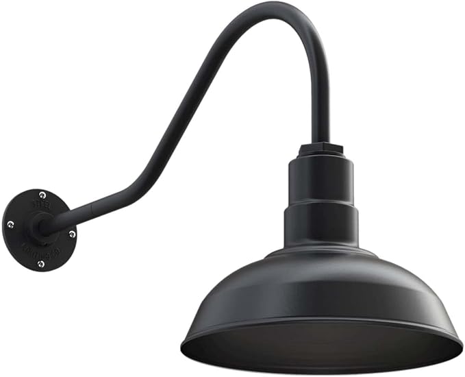 Steel Lighting Co. Westchester Barn Light | Outdoor Wall Mounted | 12 inch Dome | 23 inch Gooseneck| Warehouse Steel Light Made in America | Matte Black Exterior/Matte Black Interior
