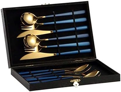 12-Piece Cutlery Silverware Set Stainless Steel Flatware Service for 4 Cutlery Include Knife/Fork/Spoon Mirror Polished Dishwasher(Blue)