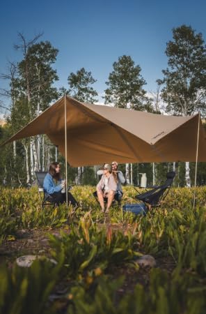 WhiteDuck Large Camping Tarp with Poles – Waterproof Heavy Duty Sunshade for Camping Car Tent Hammock Rain Shelter + UV Protection (Sandstone Beige 170 (4 x 4) m)