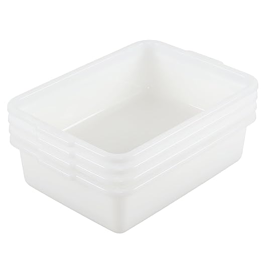 Yuright 8L Plastic Commercial Bus Tub 4 Pack Small Bus Bin Restaurant White Wash Tub Basin
