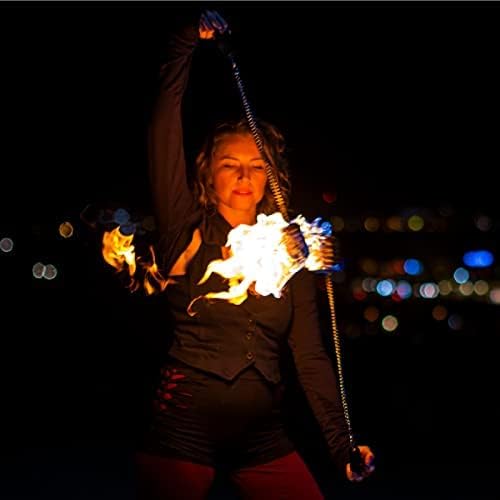 FIRE MECCA Fire Poi Set – 3 Inch Woven Kevlar MoonBlaze Heads – Set of 2 – Custom Length – Twist Link Chain – Flow Spinning Circus Dance Prop – for Festivals &amp Performances
