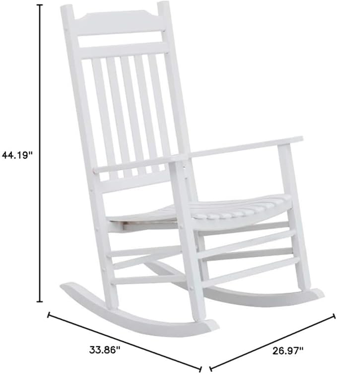 Wood Rocking Chair Porch Rocker Classic Outdoor Patio Outdoor Indoor Furniture for Balcony Backyard Garden Outside White