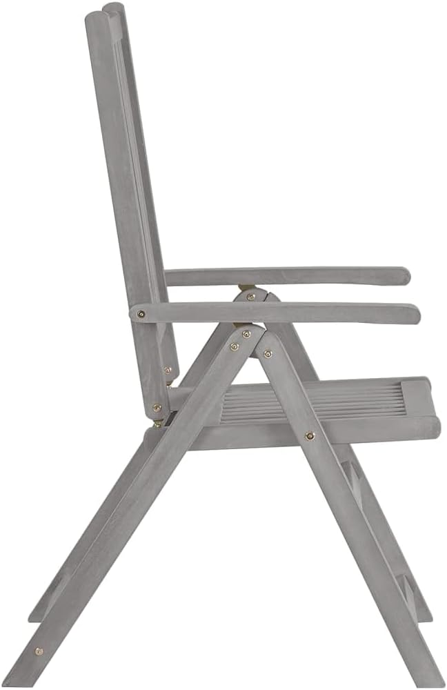 8-Pack Garden Recliner Chairs Set Grey Solid Acacia Wood 5-Position Folding Outdoor Lounge Chairs Weathered Finish for Patio Balcony Terrace Lawn 27.6 x 22 x 43.3 in