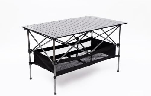YISH W24172214 Folding Sturdy Aluminum Roll Storage Basket Rectangular Portable Table with Easy Carrying Bag for Outdoor Camping Picnics Beach BBQ Fishing Black