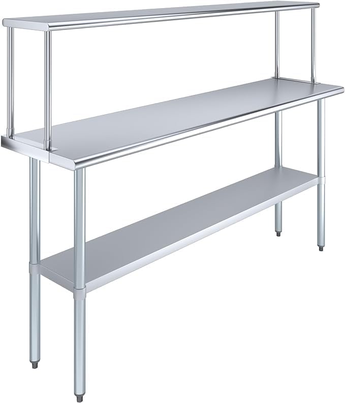 Stainless Steel Work Table with Wide Single Tier Overshelf | Metal Kitchen Prep Table &amp Shelving Combo (18 x 60 Work Table + 12 Overshelf)