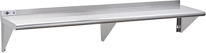 Profeeshaw NSF Stainless Steel Shelf 14” x 72” 450 lb Commercial Shelves Wall Mounted Metal Shelving with Backsplash and 2 Brackets for Restaurant Bar Utility Room Kitchen and Garage