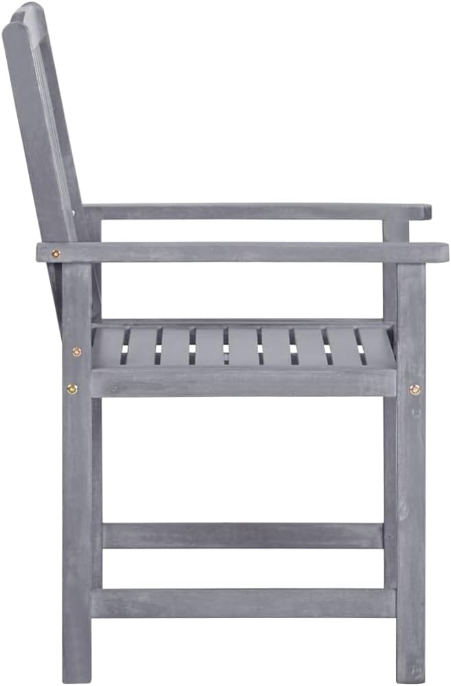 Garden Chair Set of 4 Grey Solid Acacia Wood Standard Durable Outdoor Seating with Weathered Finish for Patio Balcony Dining