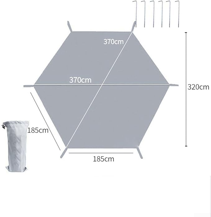 Waterproof Camping Tent Tarpaulin Hexagon Picnic Tarp Tent Mat Outdoor Beach Pad With Ground Nails And Double-stitched Edges For Use As A Picnic Mat Beach Mat Or Tarp(370 * 320cm)