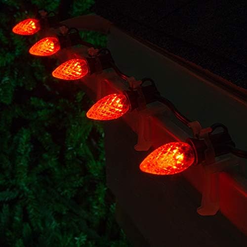Wintergreen Lighting 50 ft C7 Orange OptiCore Commercial Christmas Lights LED Halloween Holiday Party on Heavy Duty Green Wire (50 ft Amber/Orange)